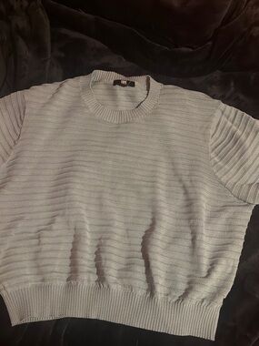Frye Light Gray Ribbed Short-Sleeve Crewneck Sweater